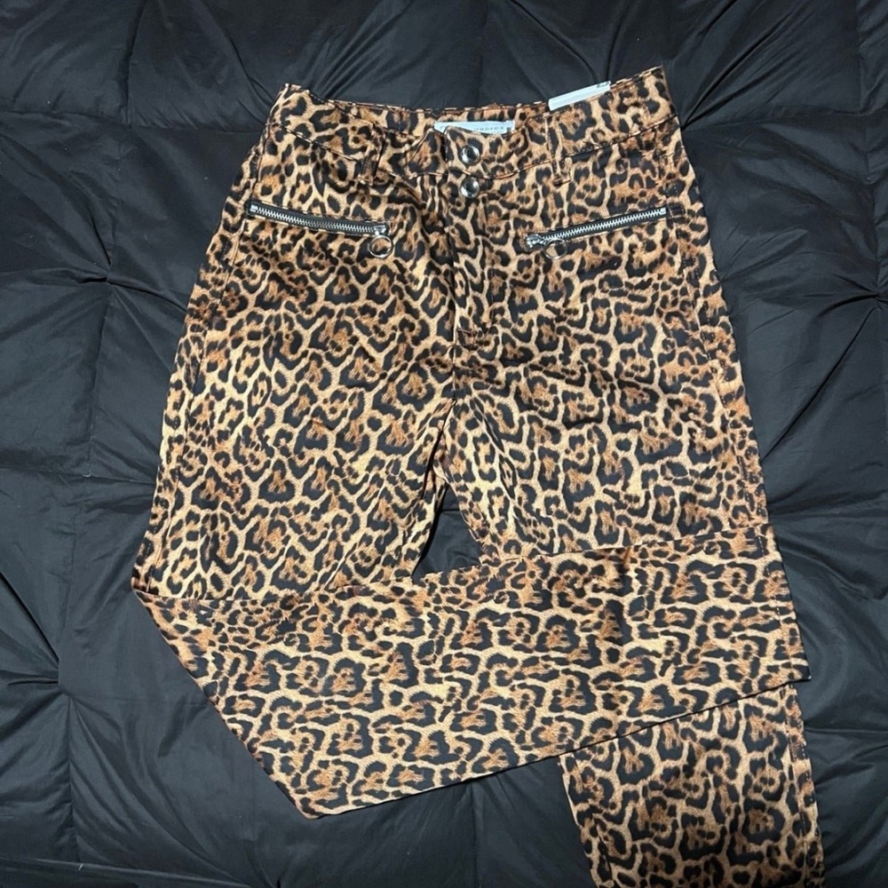 Zara Leopard Print Pants with Zipper Details